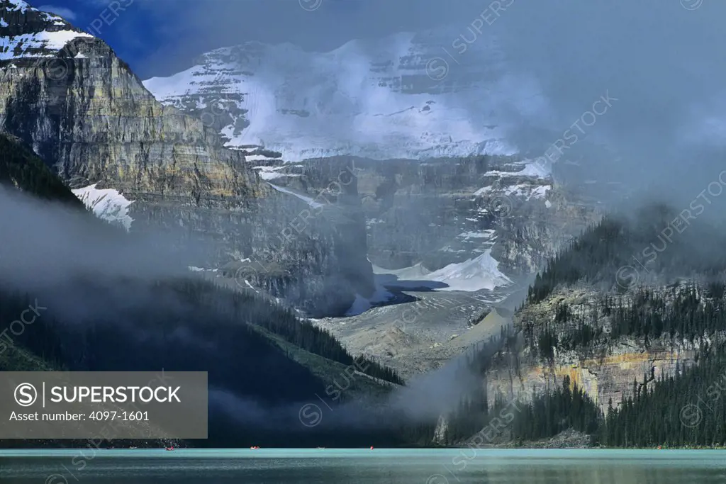 Glacier at the lakeside, Victoria Glacier, Lake Louise, Banff National Park, Alberta, Canada