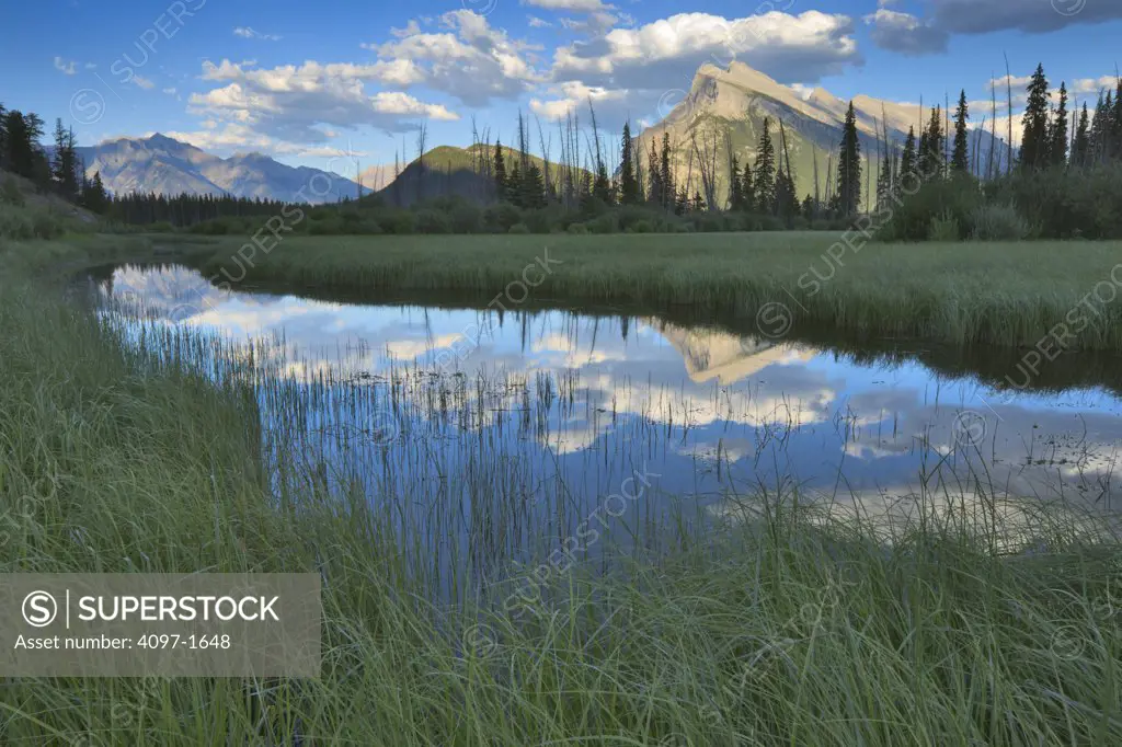Lake with mountains in the background, Vermilion Lakes, Mt Rundle, Banff National Park, Alberta, Canada