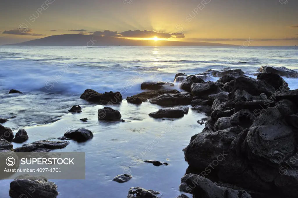 Rock formations in the ocean, Lanai, Maui, Hawaii, USA