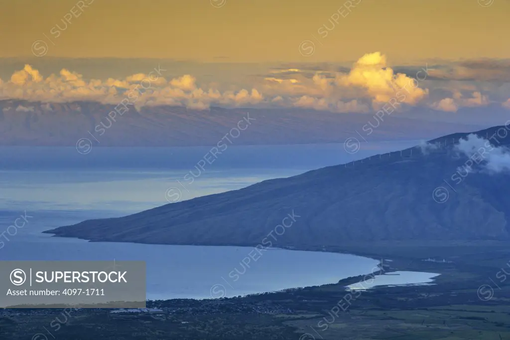 West Maui Mountains viewed from Haleakala Crater, Maalaea Bay, Maui, Hawaii, USA