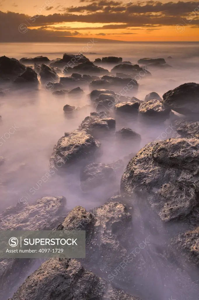 Rock formations in the ocean, Lanai, Maui, Hawaii, USA