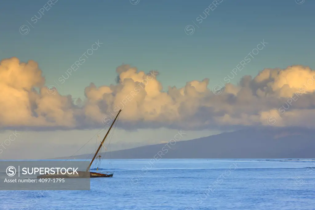 Sailboat in the ocean, Lahaina Harbor, Lahaina, Molokai, Maui, Hawaii, USA