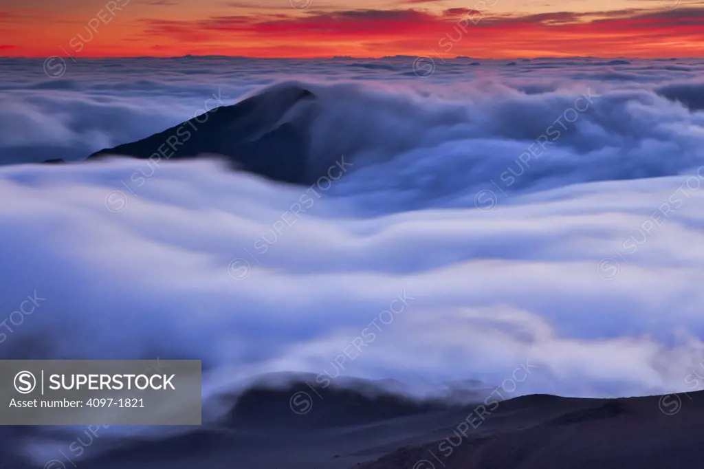Clouds over mountain, Haleakala, Maui, Hawaii, USA