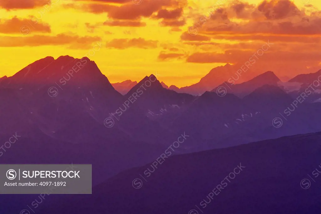 Mountains at dusk, Colin Range, Jasper National Park, Alberta, Canada