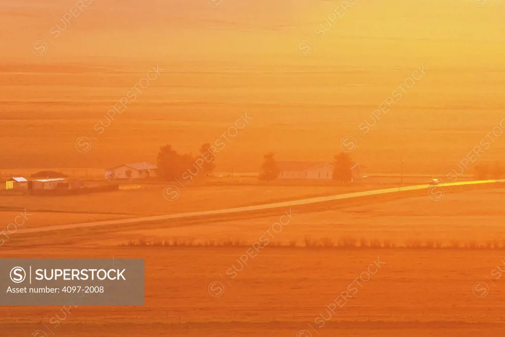 Farm at sunrise, Alberta, Canada