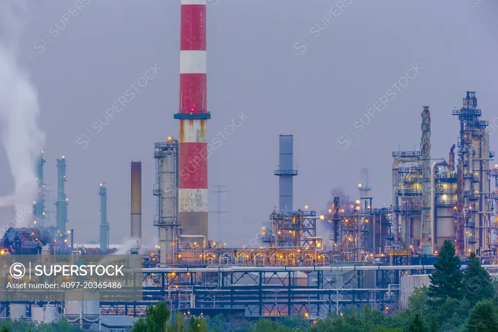 Oil refinery at dawn in Edmonon Alberta, Canada