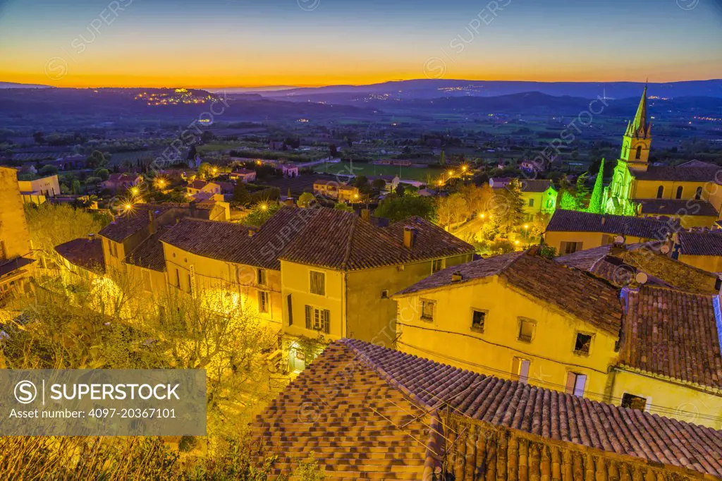 Town of Bonnieux at dusk, Provence, France