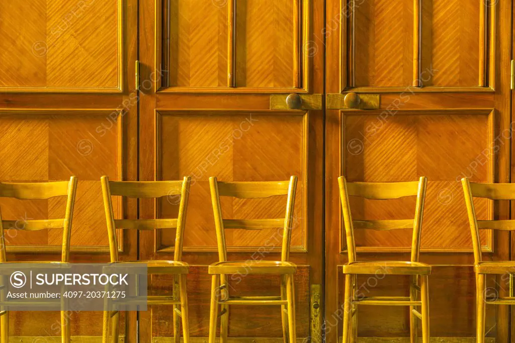 chairs in church interior, Church of San Giovanni Battista of Riomaggiore, Italy