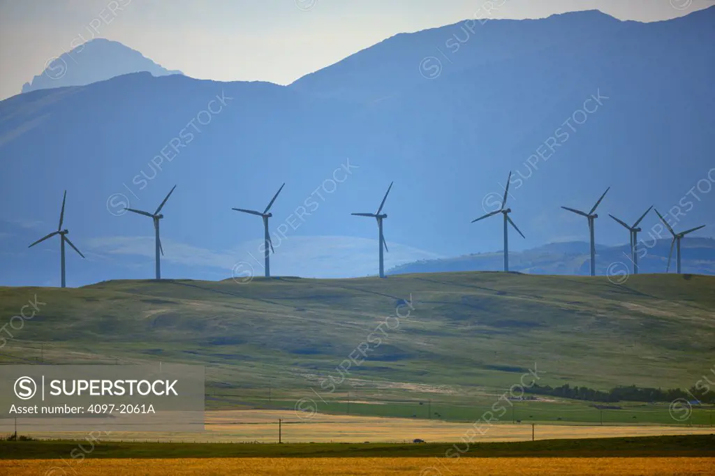 Wind turbines on a hill, Alberta, Canada