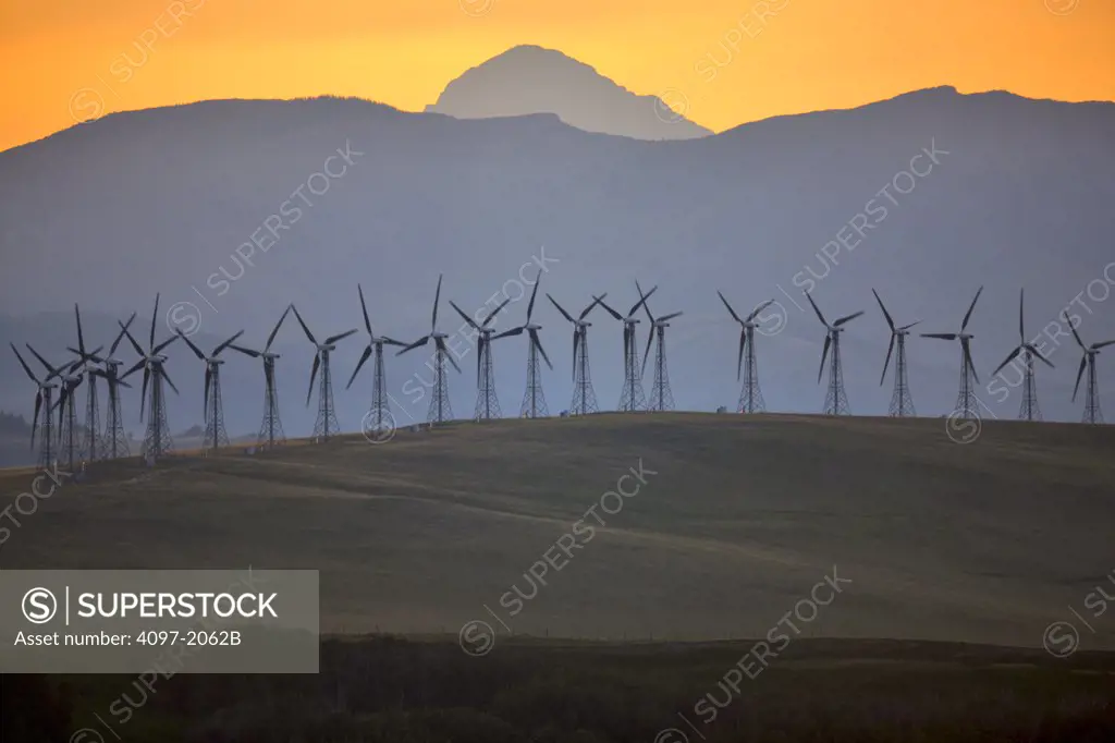 Wind turbines on a hill, Alberta, Canada