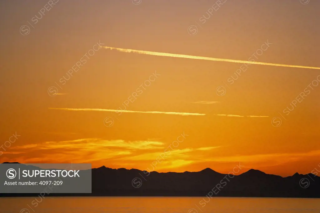 Sea at sunset, Haro Strait, Victoria, Vancouver Island, British Columbia, Canada