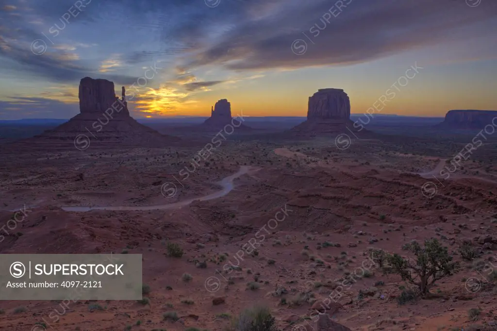 Rock formations in a desert, Monument Valley, Arizona-Utah, USA