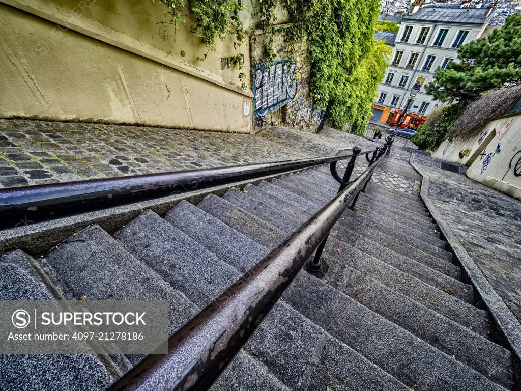 Stairs in Montmartre area, Paris, France