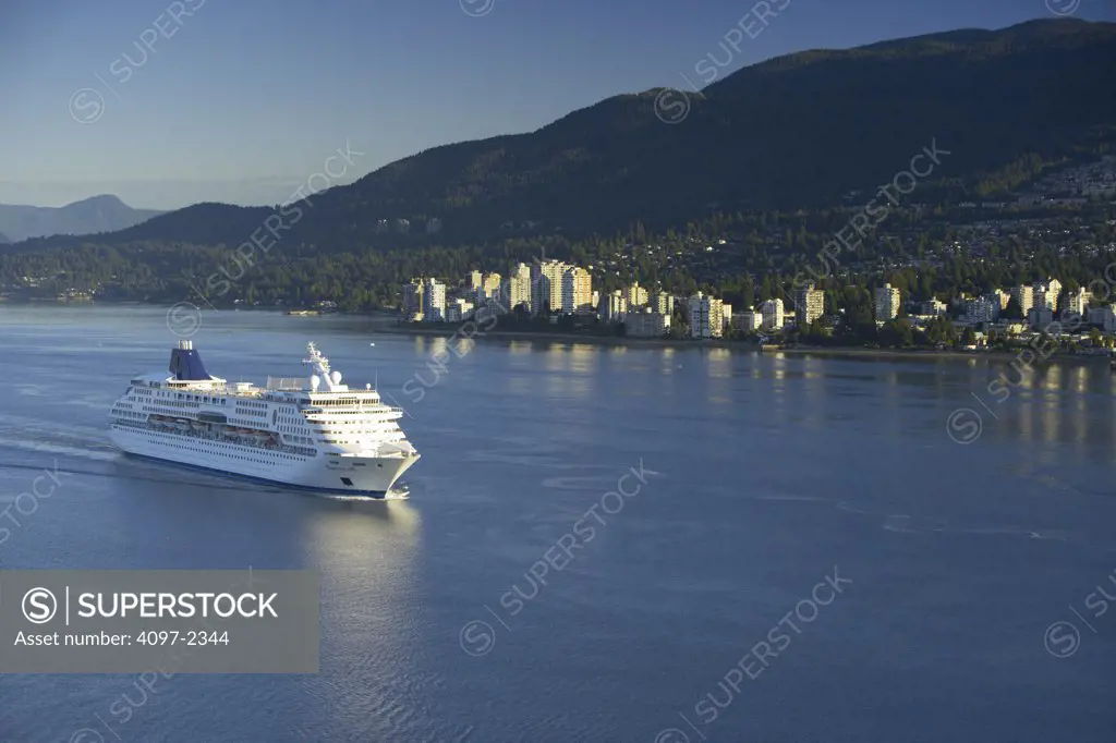 Cruise ship in a bay, Vancouver, British Columbia, Canada