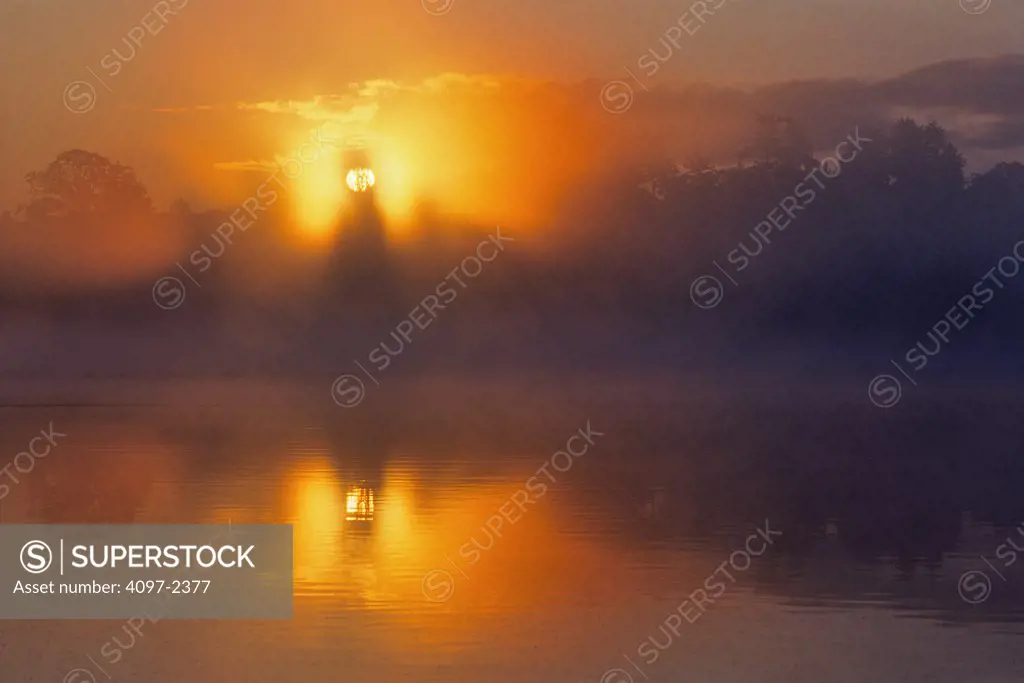 Lake at sunrise, Swan Lake, Swan Lake Nature Sanctuary, Saanich, Victoria, Vancouver Island, British Columbia, Canada