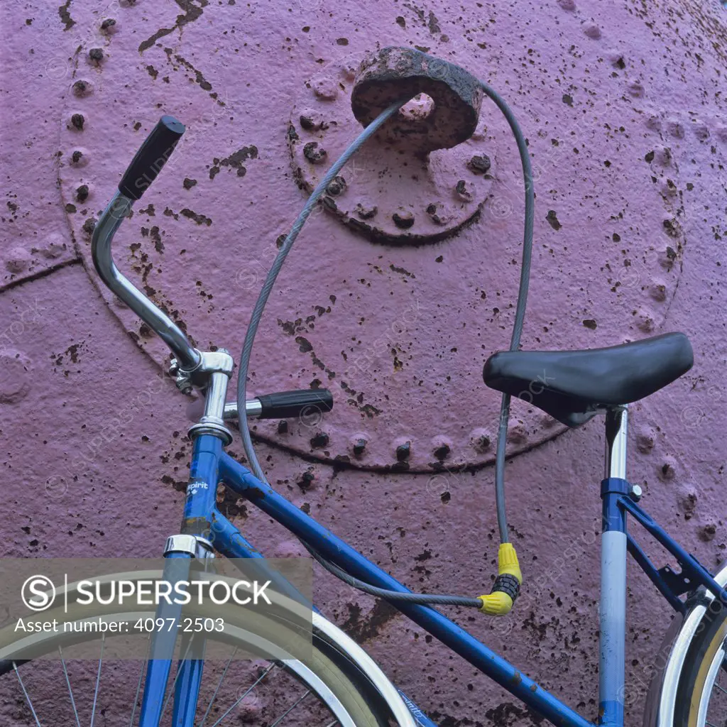 Bicycle locked to a buoy, Granville Island, Vancouver, British Columbia, Canada