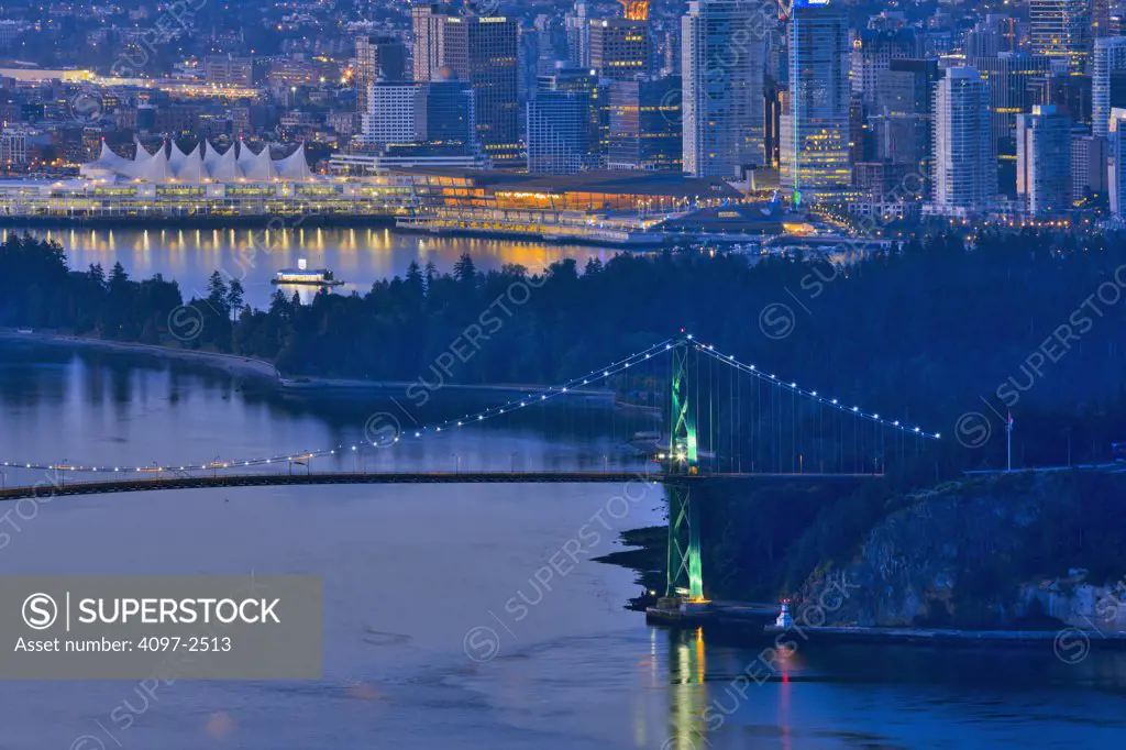 Bridge over the sea, Lions Gate Bridge, Burrard Inlet, Stanley Park, Vancouver, British Columbia, Canada