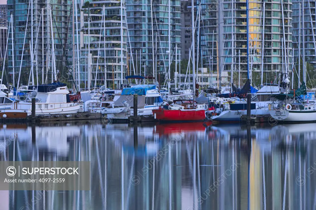 Boats at a harbor, Coal Harbour, Vancouver, British Columbia, Canada