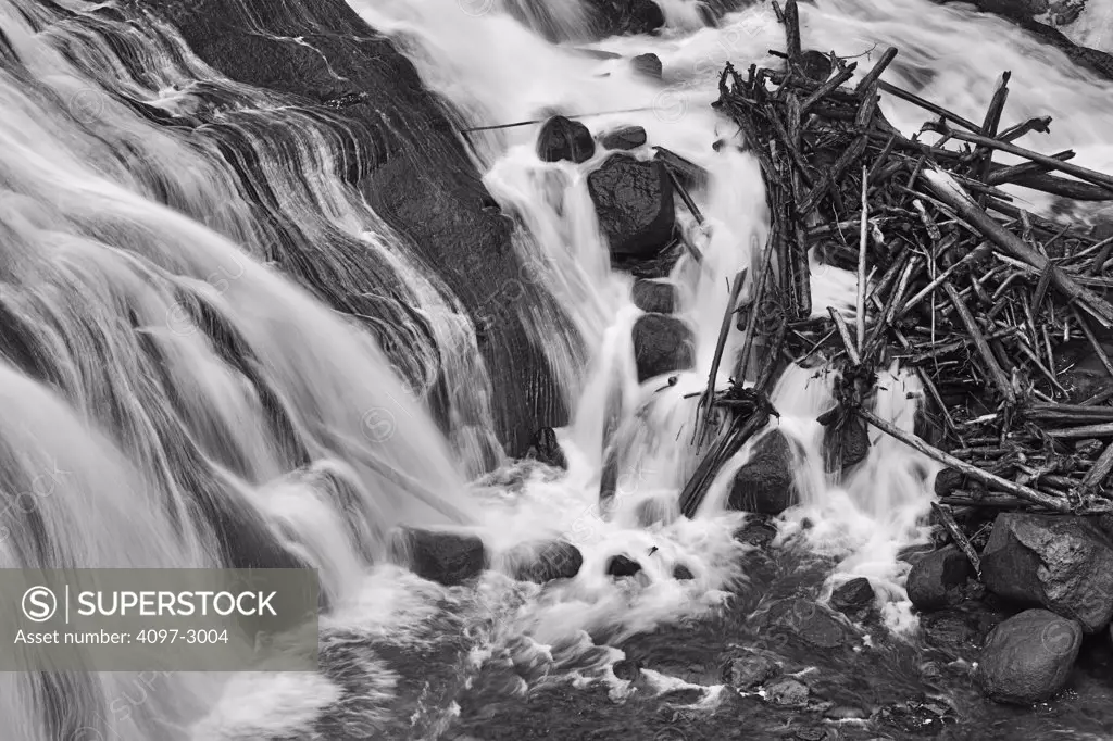 Water flowing through rocks, Firehole River, Yellowstone National Park, Wyoming, USA