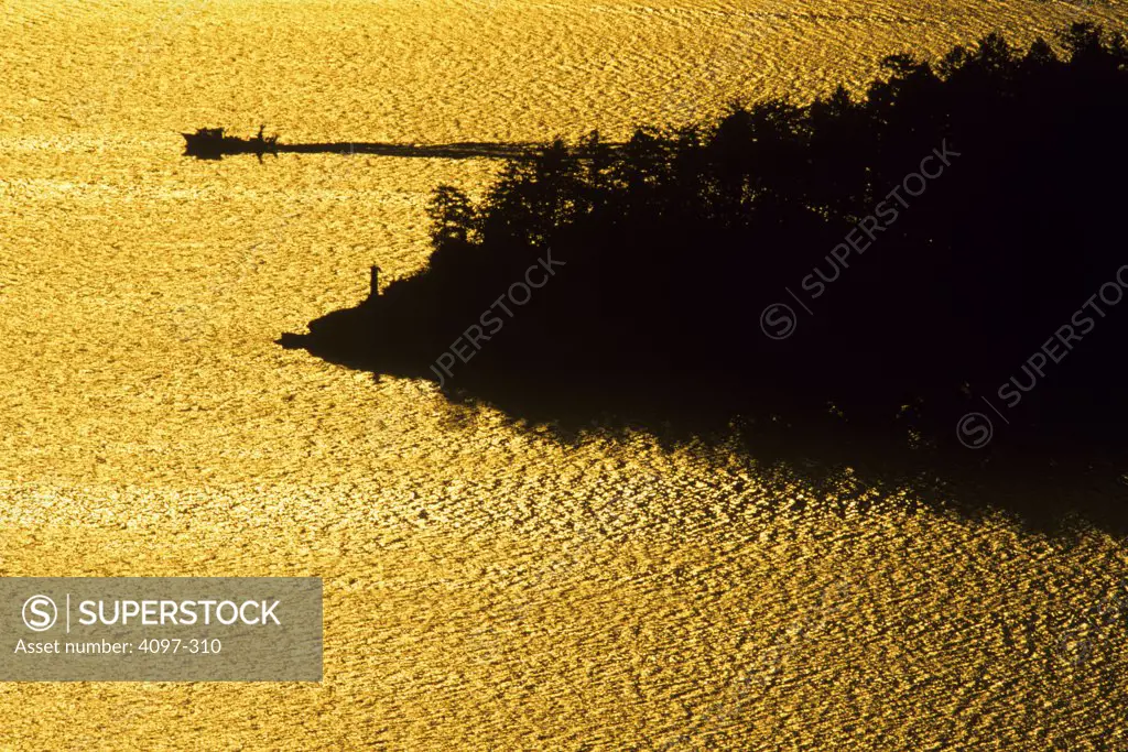 Fishing boat in the sea, Finlayson Arm, Victoria, Vancouver Island, British Columbia, Canada
