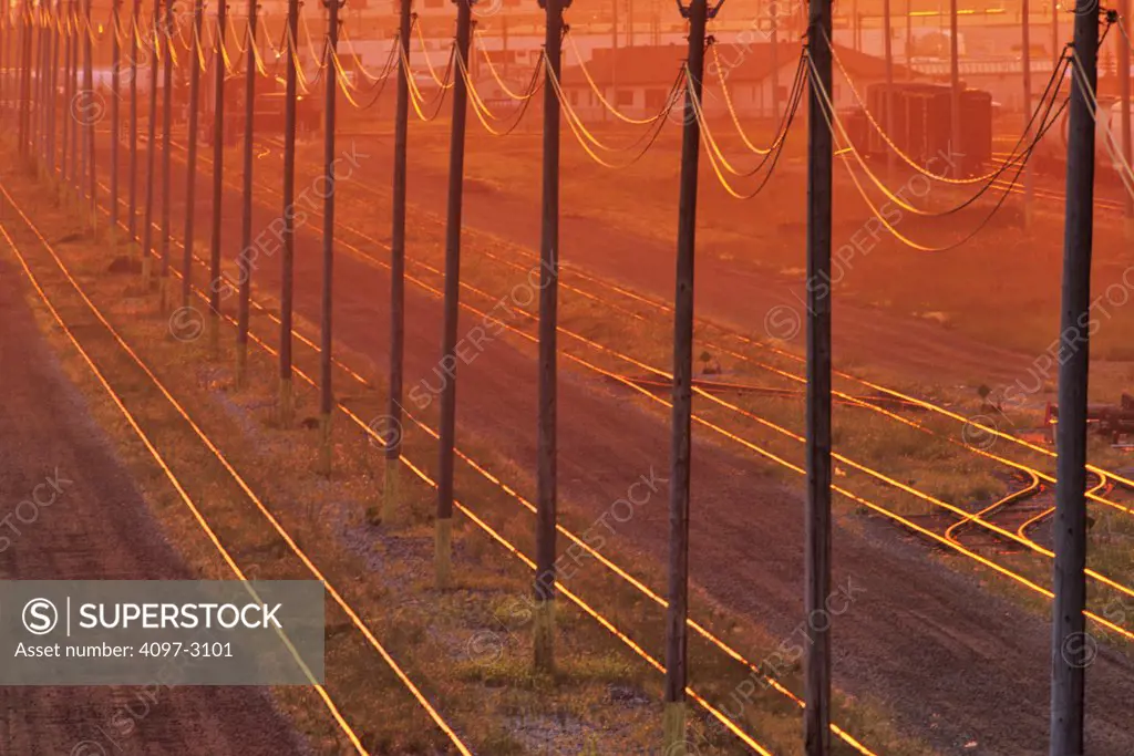 Railroad tracks at sunrise, Edmonton, Alberta, Canada