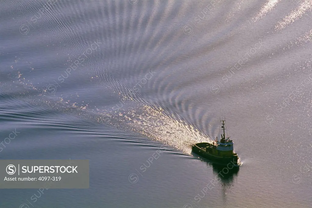 Tugboat in the sea, Finlayson Arm, Victoria, Vancouver Island, British Columbia, Canada