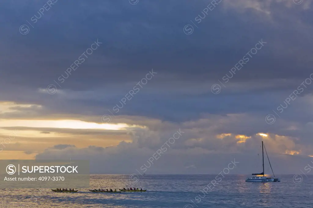 Catamaran in the ocean, Lanai, Maui, Hawaii, USA