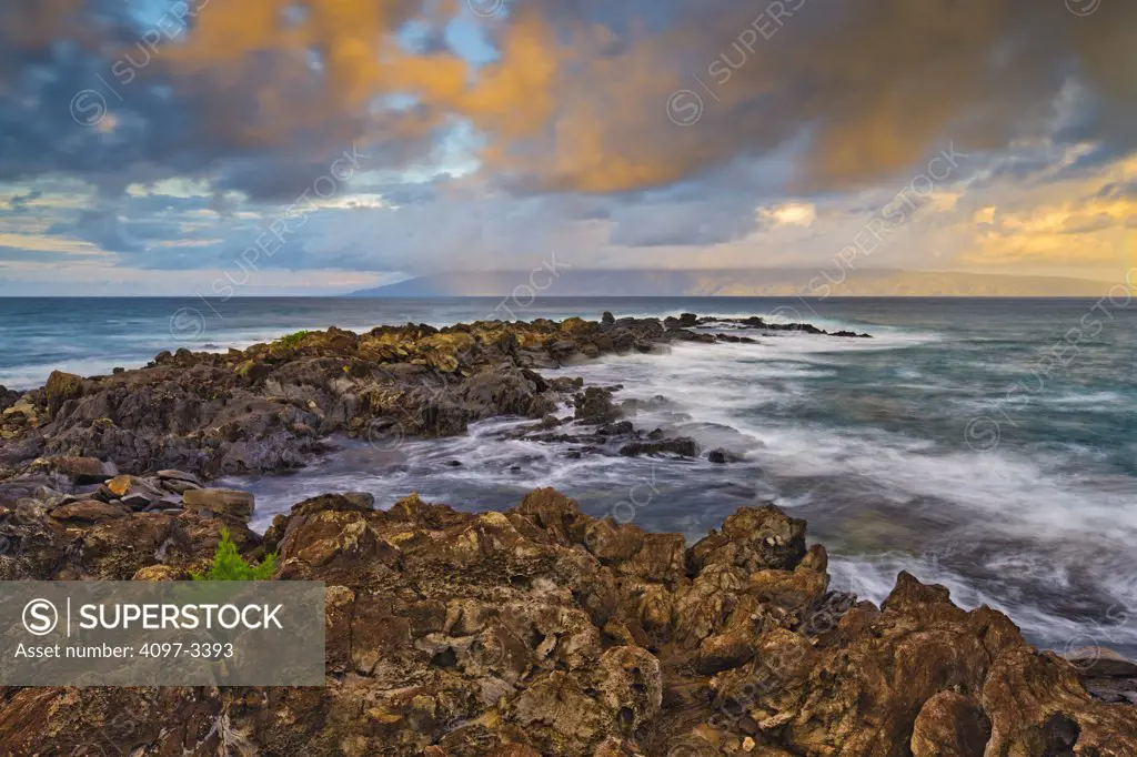 Rock formations on the coast, Kapalua Area, Molokai, Hawaii, USA