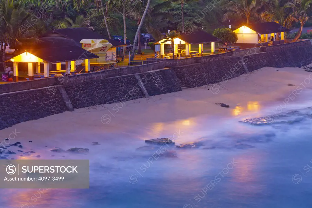 Beach huts on the beach, Hookipa Beach, Maui, Hawaii, USA