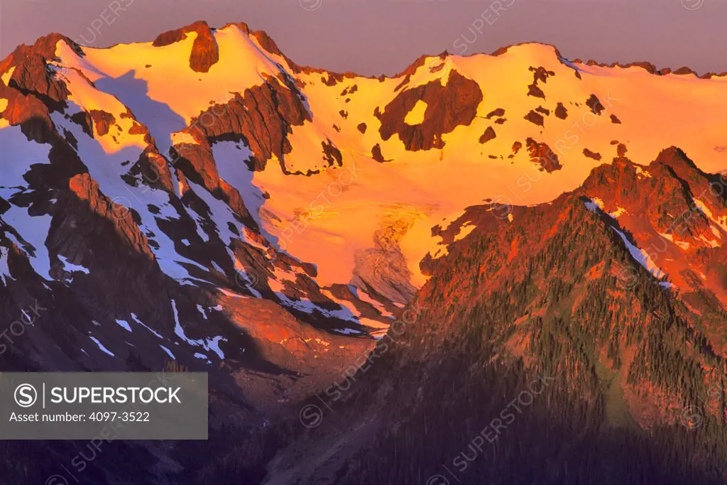 Low angle view of mountains at sunrise, Hurricane Ridge, Olympic National Park, Washington State, USA