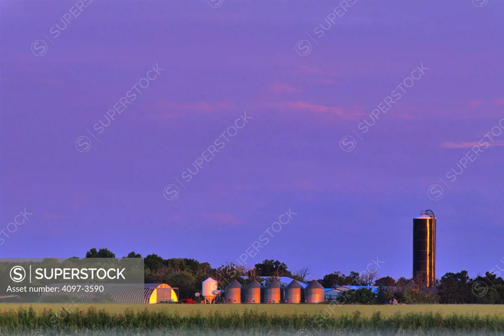 Silos in a farm, Manitoba, Canada