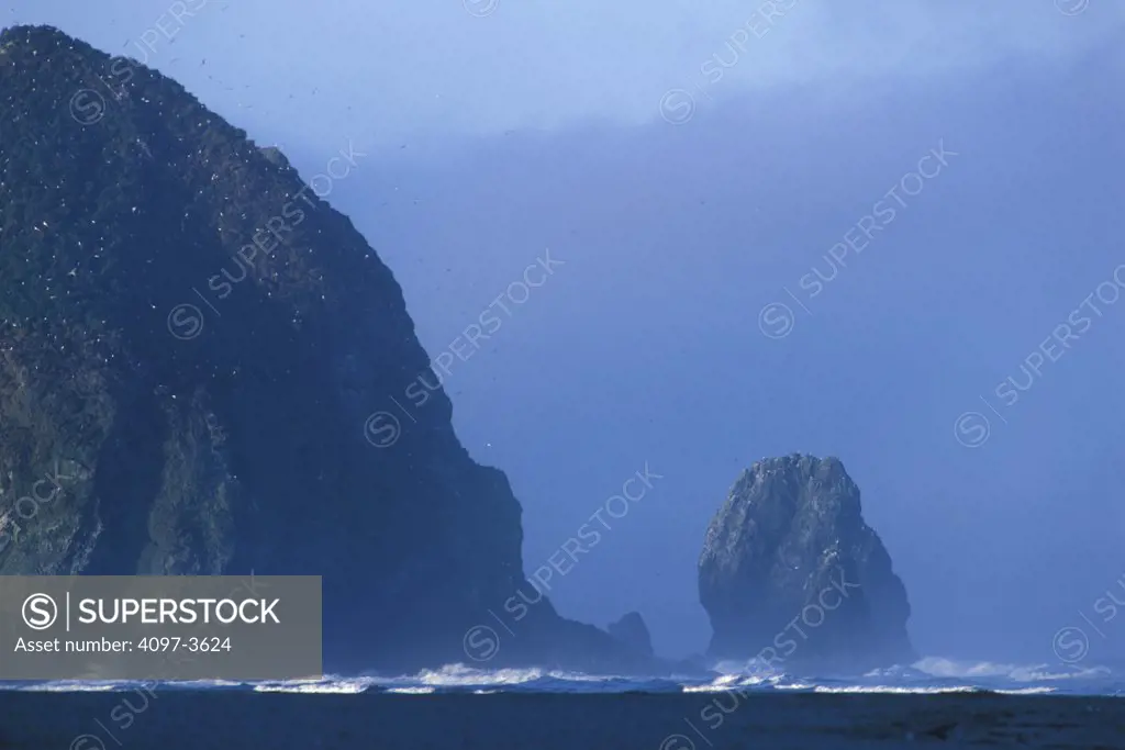 Haystack Rock in the ocean, Cannon Beach, Oregon Coast, Oregon, USA