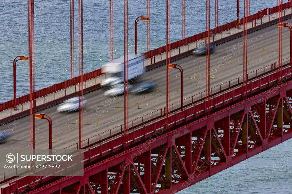 Traffic on a bridge, Golden Gate Bridge, San Francisco Bay, San Francisco, California, USA