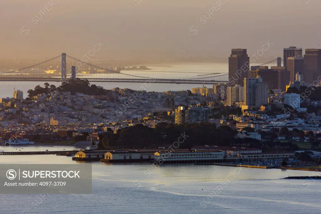 City view with the Bay Bridge in the background, San Francisco Bay, San Francisco, California, USA