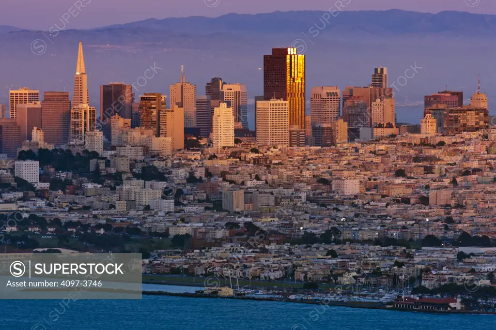 City skyline at sunset, San Francisco, California, USA