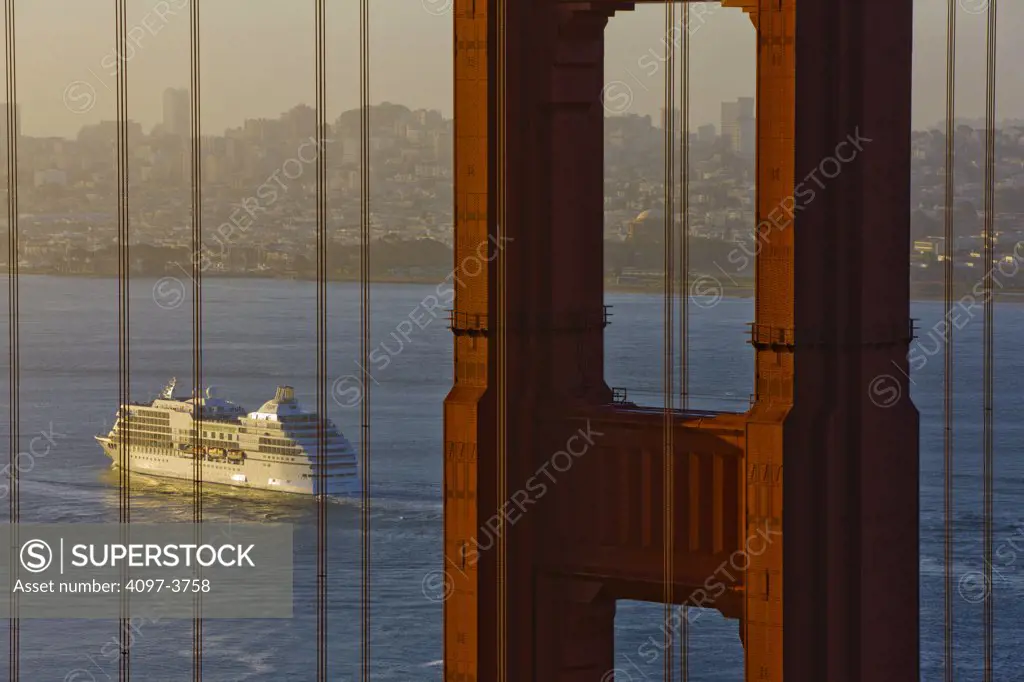 Cruise ship viewed from the Golden Gate Bridge, San Francisco Bay, San Francisco, California, USA