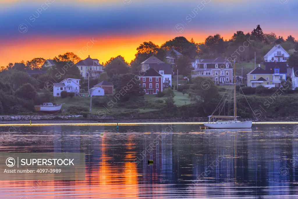 Town at the waterfront at dawn, Lunenburg, Nova Scotia, Canada