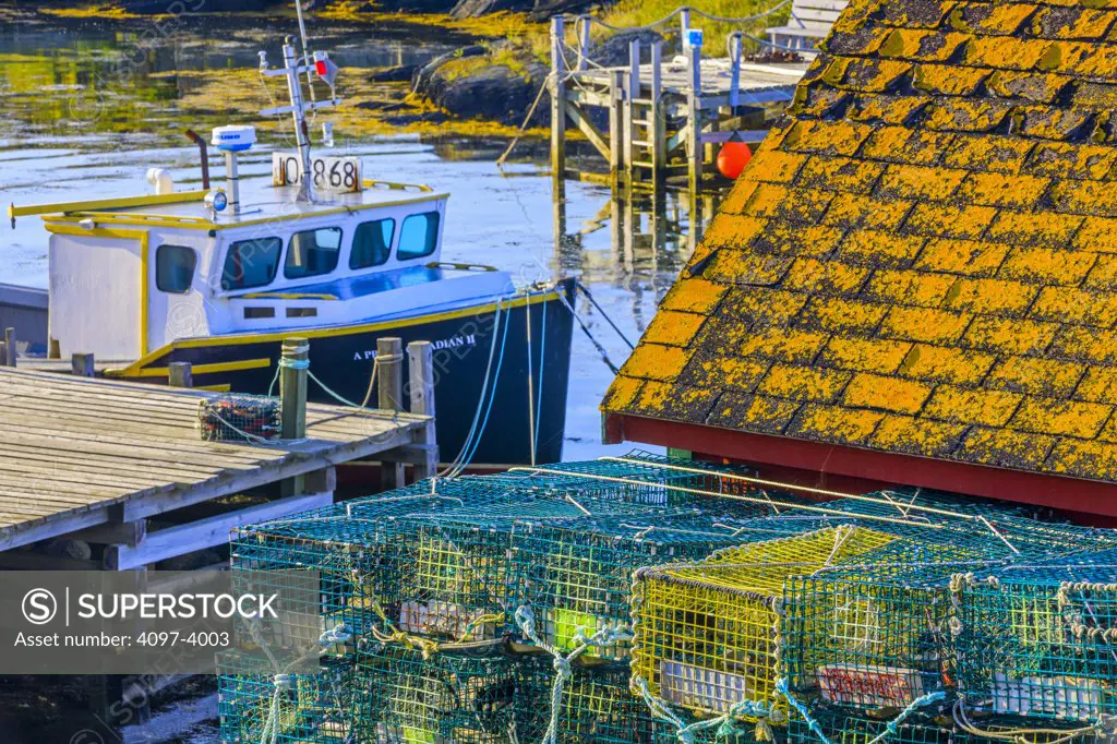 Boat shed and lobster traps, Blue Rocks, Nova Scotia, Canada