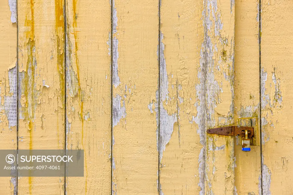 Locked door of a boathouse, Cape Turner, Prince Edward Island, Canada