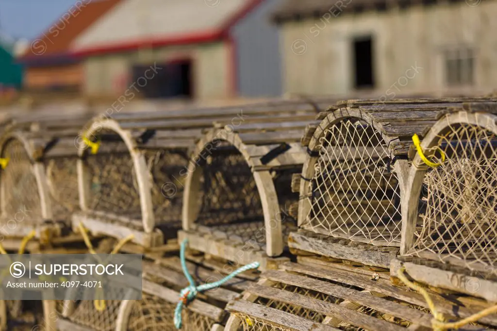 Close-up of lobster traps, Cape Turner, Prince Edward Island, Canada