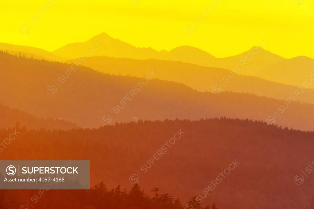 Mountain range at dusk, Thompson-Okanagan, British Columbia, Canada