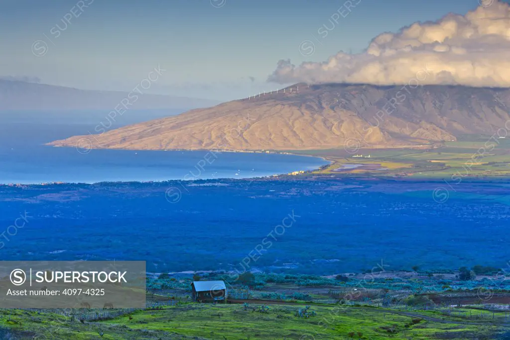 Upcountry pasture land in Maui, West Maui Mountains, Hawaii, USA