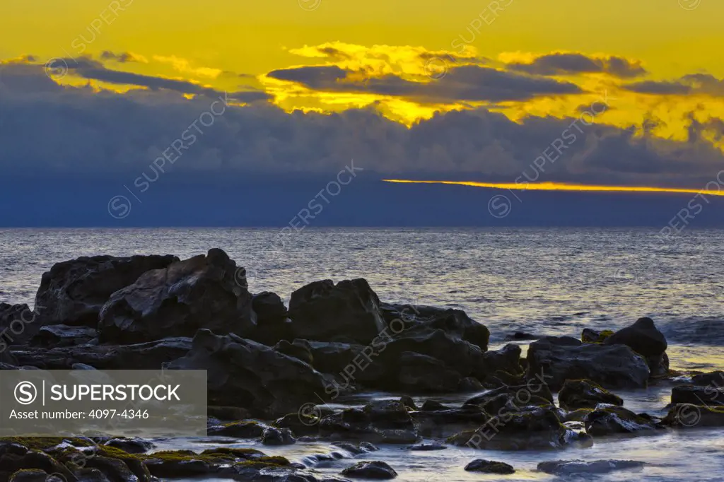 Ocean at sunset, Lanai, Kahana, Maui, Hawaii, USA