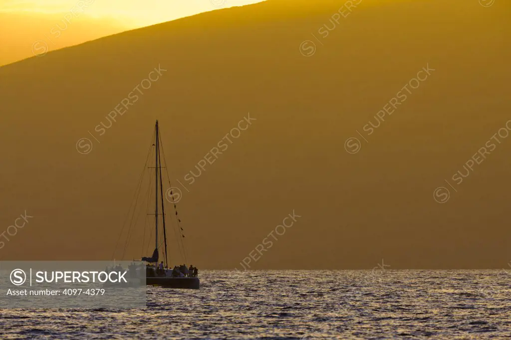 Sailboat at sunset, Lahaina Harbor, Maui, Hawaii, USA