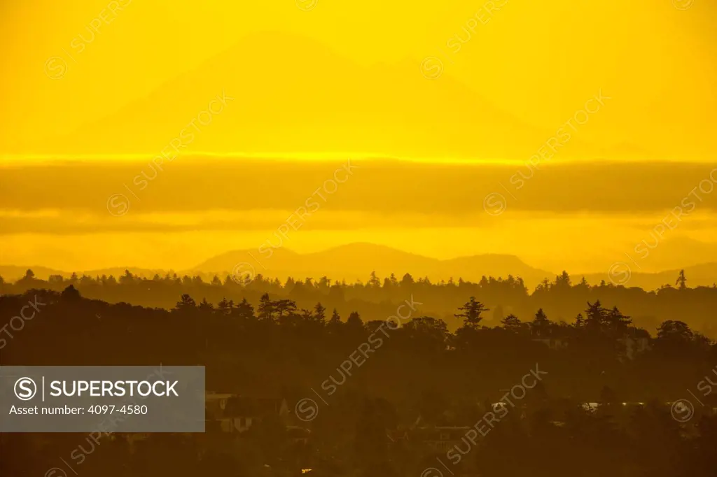 Canada, Vancouver Island, Mount Baker at sunrise seen from Victoria