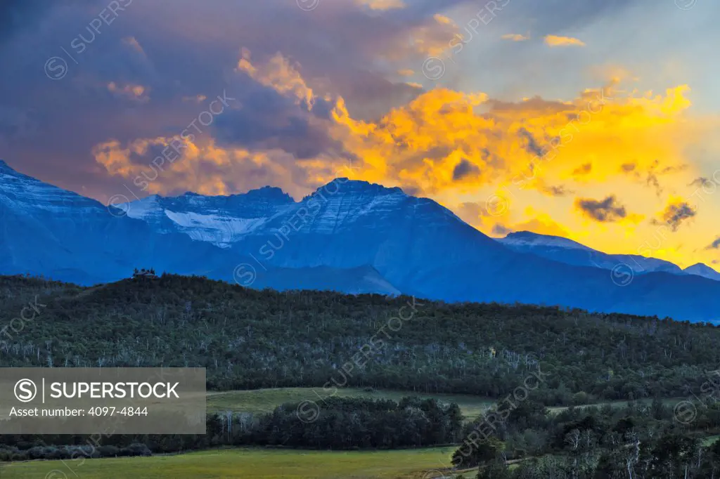 Canada, Alberta, Landscape with colorful sunset