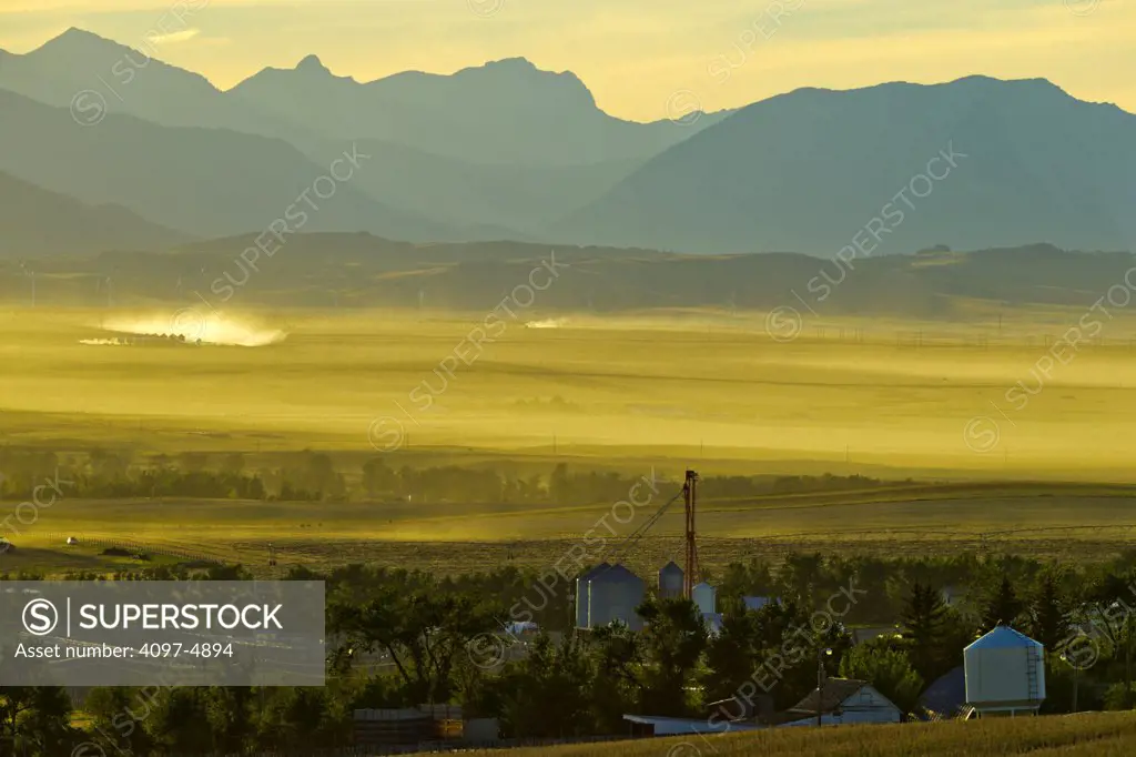 Canada, Alberta, Landscape with town of Pincher Creek