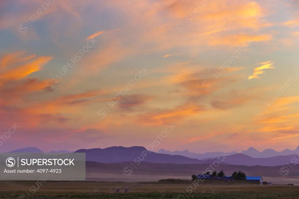 Canada, Alberta, Sunset over rural landscape