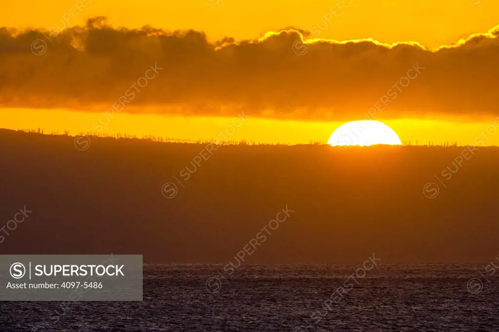 USA, Hawaii, Maui, View of Lanai Island at sunset