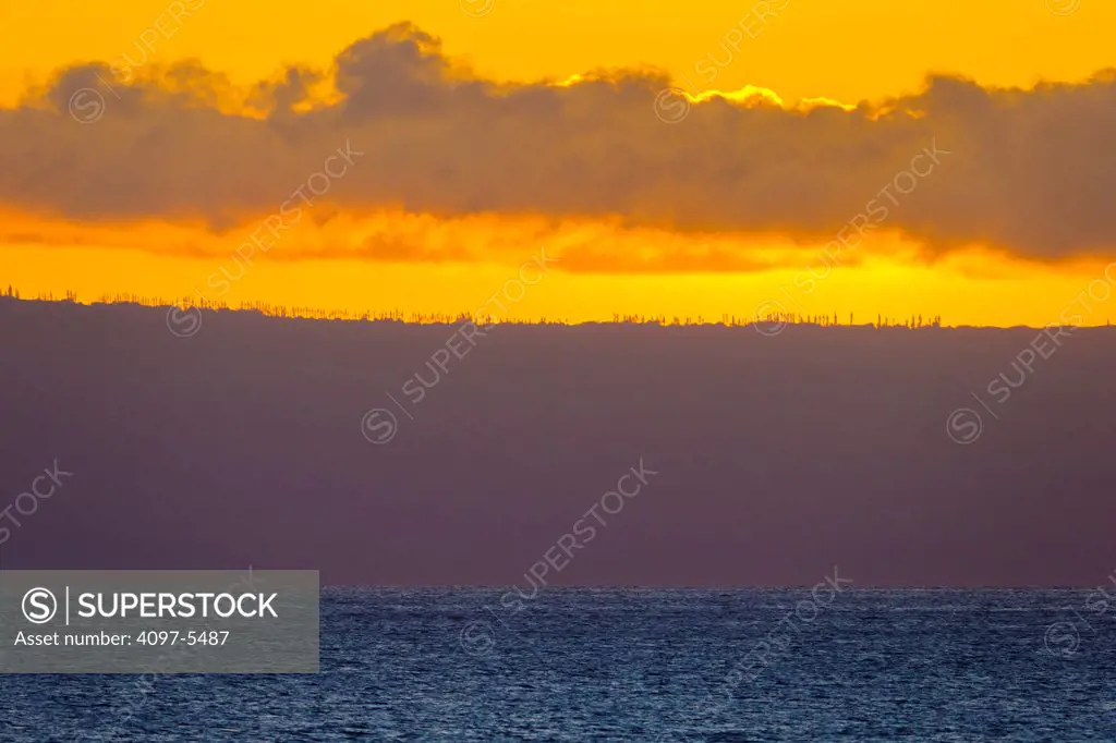 USA, Hawaii, Maui, View of Lanai Island at sunset